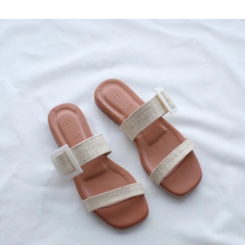 NEW — Inné Raffia Slide Sandal w/ Ivory Shell - Picture 3 of 4